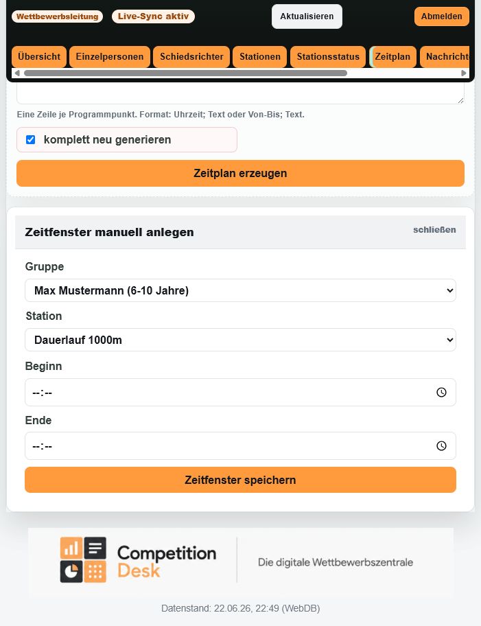 Zeitplan-Generator mit manuellen Zeitfenstern