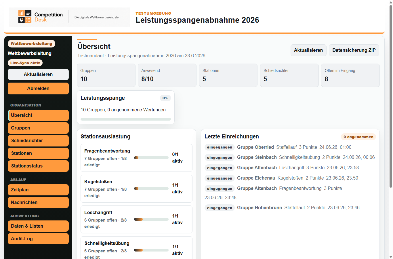 Leistungsspange Wettbewerbsleitung Screenshot