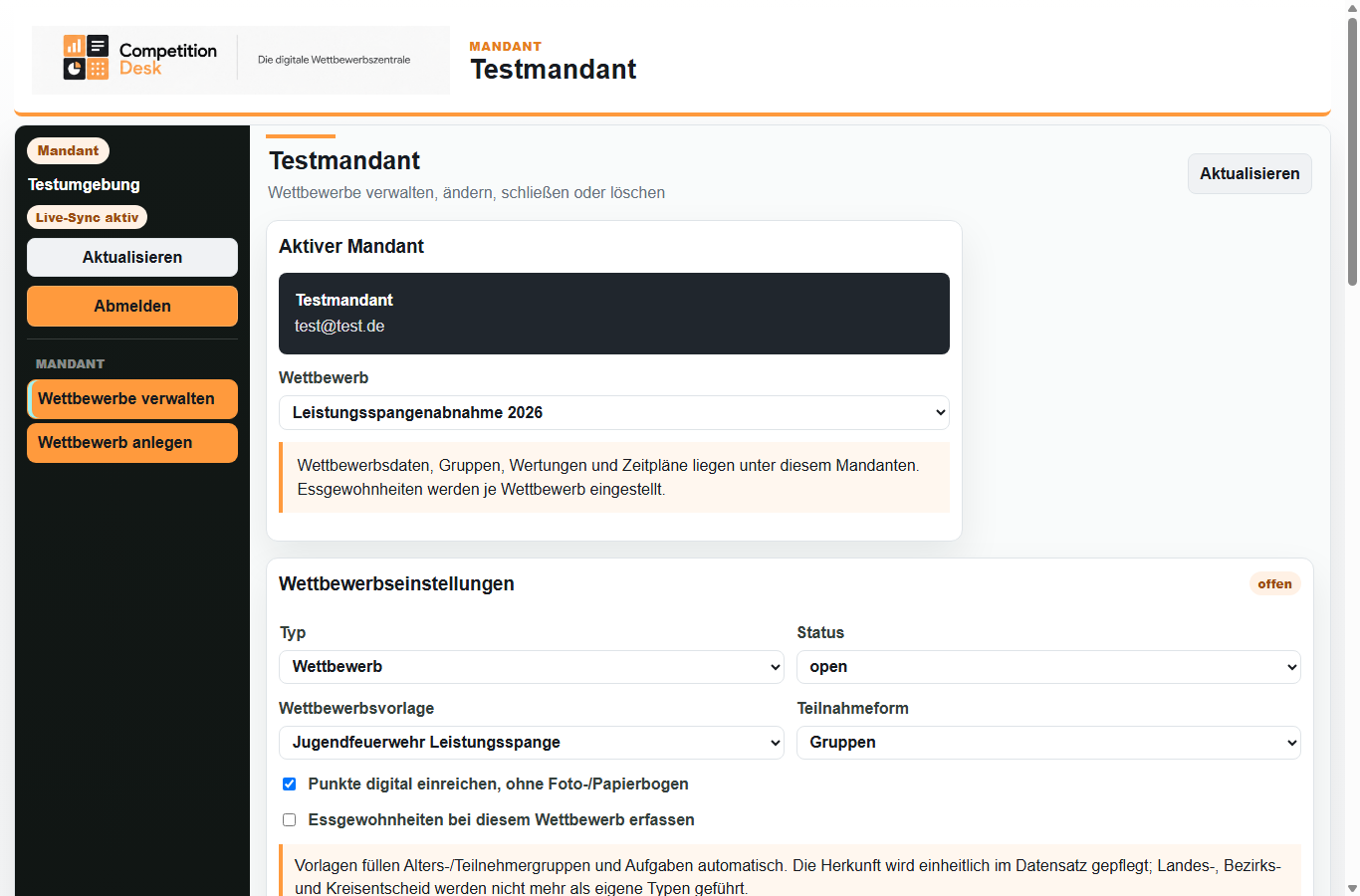 Mandantenbereich Screenshot