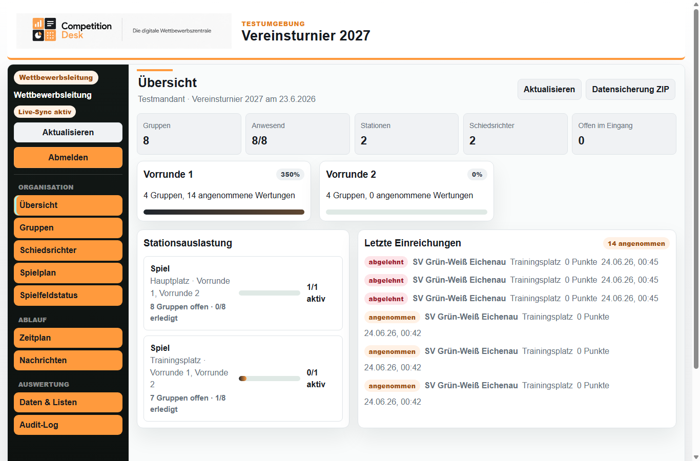 Turnier Wettbewerbsleitung Screenshot